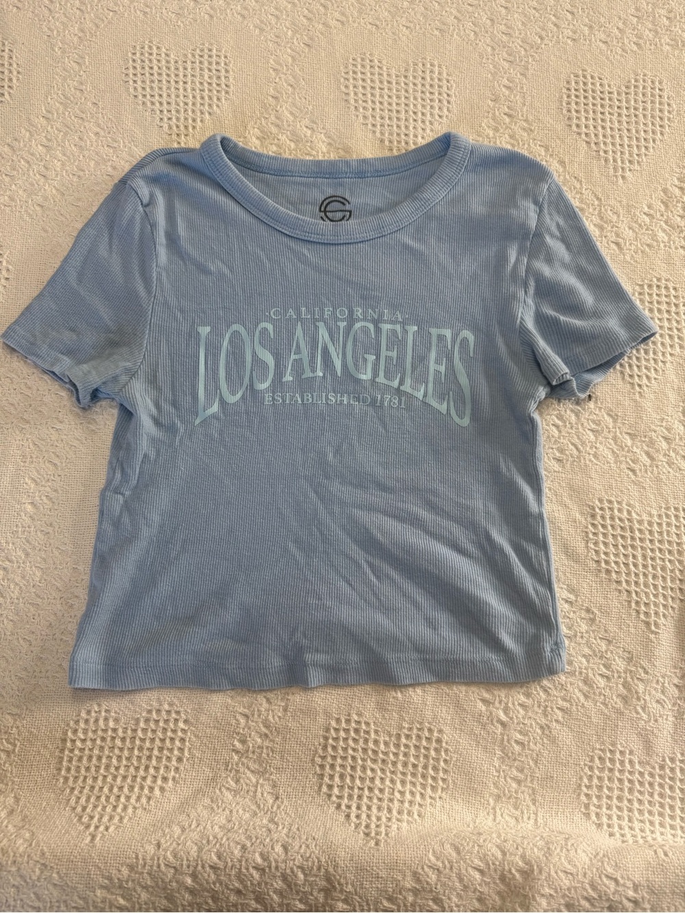 Social Culture “Los Angeles” Blue Crop Top (M)
